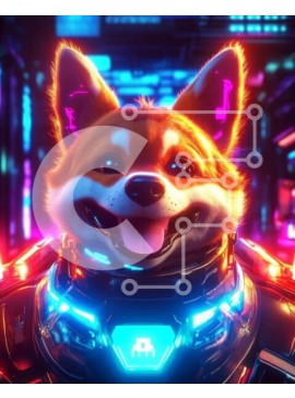 Σετ των 2 Intra Συλλεκτικό Ξύλινο Παζλ Plywood  4mm - Φουτουριστικό Corgi σε φώτα νέον Σε Ξύλινο Κουτί - Διαστάσεις: 10x10 cm – 25 κομμάτια