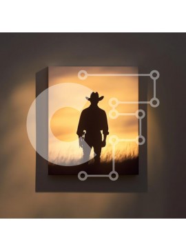 Intra Συλλεκτικό Ξύλινο Παζλ Plywood  4mm - Σιλουέτα ενός καουμπόη ενάντια στο ηλιοβασίλεμα Σε Ξύλινο Κουτί - Διαστάσεις Puzzle: 10x10 cm – 25 κομμάτια