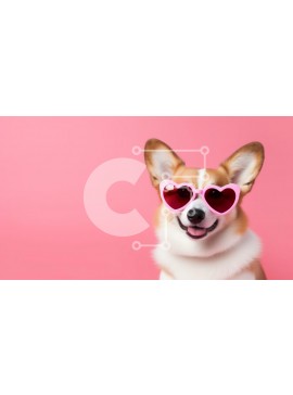 Σετ των 2 Intra Συλλεκτικό Ξύλινο Παζλ Plywood  4mm - Corgi Dog με γυαλιά ηλίου σε σχήμα καρδιάς Σε Ξύλινο Κουτί - Διαστάσεις: 10x10 cm – 25 κομμάτια