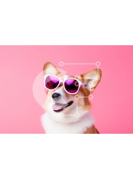 Σετ των 2 Intra Συλλεκτικό Ξύλινο Παζλ Plywood  4mm - Σκύλος Corgi με ροζ γυαλιά ηλίου Σε Ξύλινο Κουτί - Διαστάσεις: 10x10 cm – 25 κομμάτια