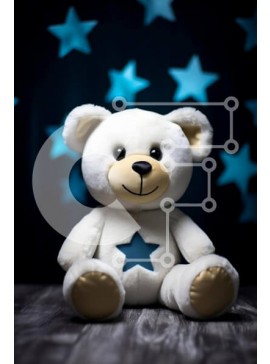 Intra Συλλεκτικό Ξύλινο Παζλ Plywood  4mm - Λούτρινο αρκουδάκι με φόντο μπλε αστέρια Σε Ξύλινο Κουτί - Διαστάσεις: 10x10 cm – 25 κομμάτια