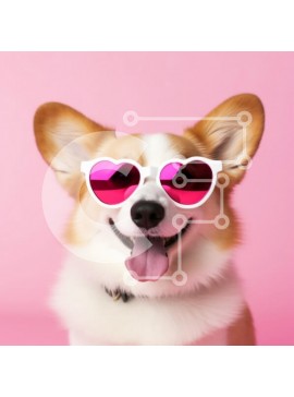 Intra Συλλεκτικό Ξύλινο Παζλ Plywood  4mm - Χαρούμενος σκύλος Corgi με γυαλιά ηλίου σε σχήμα καρδιάς Σε Ξύλινο Κουτί - Διαστάσεις: 10x10 cm – 25 κομμάτια