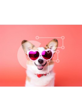 Σετ των 2 Intra Συλλεκτικό Ξύλινο Παζλ Plywood  4mm - Happy Corgi Dog με γυαλιά ηλίου σε σχήμα καρδιάς Σε Ξύλινο Κουτί - Διαστάσεις: 10x10 cm – 25 κομμάτια
