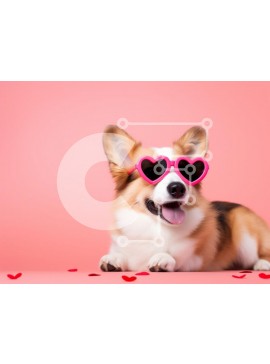 Σετ των 2 Intra Συλλεκτικό Ξύλινο Παζλ Plywood  4mm - Σκύλος Corgi με γυαλιά ηλίου σε σχήμα καρδιάς σε ροζ φόντο Σε Ξύλινο Κουτί - Διαστάσεις: 10x10 cm – 25 κομμάτια