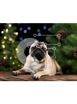 Σετ των 2 Intra Συλλεκτικό Ξύλινο Παζλ Plywood  4mm - Pug Dog σε εορταστικό περιβάλλον Σε Ξύλινο Κουτί - Διαστάσεις: 10x10 cm – 25 κομμάτια
