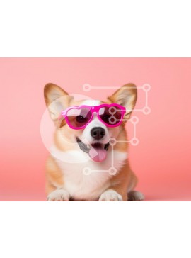 Σετ των 2 Intra Συλλεκτικό Ξύλινο Παζλ Plywood  4mm - Σκύλος Corgi με ροζ γυαλιά ηλίου Σε Ξύλινο Κουτί - Διαστάσεις: 10x10 cm – 25 κομμάτια