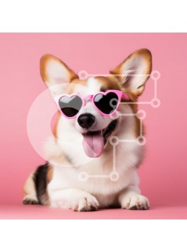 Intra Συλλεκτικό Ξύλινο Παζλ Plywood  4mm - Corgi με γυαλιά ηλίου σε σχήμα καρδιάς Σε Ξύλινο Κουτί - Διαστάσεις: 10x10 cm – 25 κομμάτια