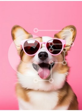 Σετ των 2 Intra Συλλεκτικό Ξύλινο Παζλ Plywood  4mm - Ευτυχισμένος σκύλος Corgi με γυαλιά ηλίου Σε Ξύλινο Κουτί - Διαστάσεις: 10x10 cm – 25 κομμάτια