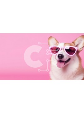 Intra Συλλεκτικό Ξύλινο Παζλ Plywood  4mm - Ευτυχισμένος σκύλος Corgi με ροζ γυαλιά ηλίου Σε Ξύλινο Κουτί - Διαστάσεις: 10x10 cm – 25 κομμάτια