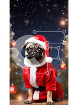 Σετ των 2 Intra Συλλεκτικό Ξύλινο Παζλ Plywood  4mm - Σκύλος πατημασιάς ντυμένος Άγιος Βασίλης σε εορταστικό σκηνικό Σε Ξύλινο Κουτί - Διαστάσεις: 10x10 cm – 25 κομμάτια