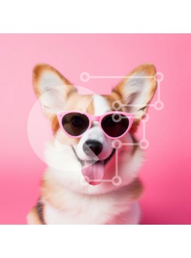 Intra Συλλεκτικό Ξύλινο Παζλ Plywood  4mm - Σκύλος Corgi με ροζ γυαλιά ηλίου Σε Ξύλινο Κουτί - Διαστάσεις: 10x10 cm – 25 κομμάτια