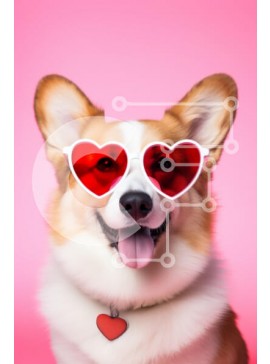 Σετ των 2 Intra Συλλεκτικό Ξύλινο Παζλ Plywood  4mm - Corgi με γυαλιά ηλίου σε σχήμα καρδιάς σε ροζ φόντο Σε Ξύλινο Κουτί - Διαστάσεις: 10x10 cm – 25 κομμάτια