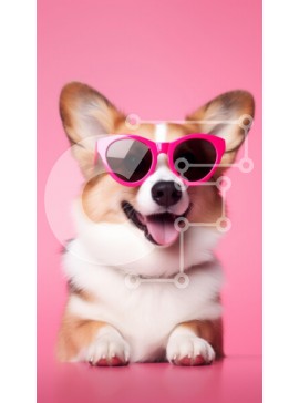 Σετ των 2 Intra Συλλεκτικό Ξύλινο Παζλ Plywood  4mm - Σκύλος Corgi με ροζ γυαλιά ηλίου Σε Ξύλινο Κουτί - Διαστάσεις: 10x10 cm – 25 κομμάτια