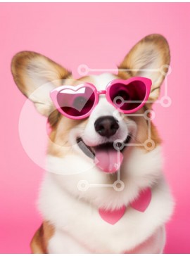 Σετ των 2 Intra Συλλεκτικό Ξύλινο Παζλ Plywood  4mm - Σκύλος Corgi με ροζ γυαλιά ηλίου σε σχήμα καρδιάς Σε Ξύλινο Κουτί - Διαστάσεις: 10x10 cm – 25 κομμάτια