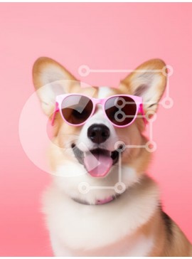 Σετ των 2 Intra Συλλεκτικό Ξύλινο Παζλ Plywood  4mm - Σκύλος Corgi με γυαλιά ηλίου σε ροζ φόντο Σε Ξύλινο Κουτί - Διαστάσεις: 10x10 cm – 25 κομμάτια