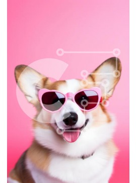 Σετ των 2 Intra Συλλεκτικό Ξύλινο Παζλ Plywood  4mm - Σκύλος Corgi με ροζ γυαλιά ηλίου Σε Ξύλινο Κουτί - Διαστάσεις: 10x10 cm – 25 κομμάτια