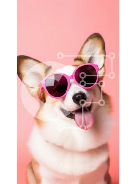 Σετ των 2 Intra Συλλεκτικό Ξύλινο Παζλ Plywood  4mm - Σκύλος Corgi με ροζ γυαλιά ηλίου Σε Ξύλινο Κουτί - Διαστάσεις: 10x10 cm – 25 κομμάτια