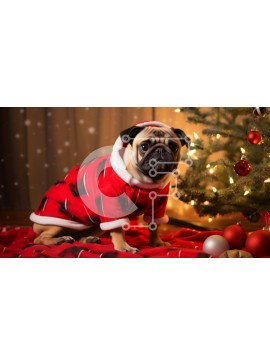 Intra Συλλεκτικό Ξύλινο Παζλ Plywood  4mm - Εορταστικό σκυλί πατημασιά κάτω από το χριστουγεννιάτικο δέντρο Σε Ξύλινο Κουτί - Διαστάσεις: 10x10 cm – 25 κομμάτια