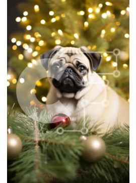 Σετ των 2 Intra Συλλεκτικό Ξύλινο Παζλ Plywood  4mm - Pug που περιβάλλεται από χριστουγεννιάτικα στολίδια Σε Ξύλινο Κουτί - Διαστάσεις: 10x10 cm – 25 κομμάτια