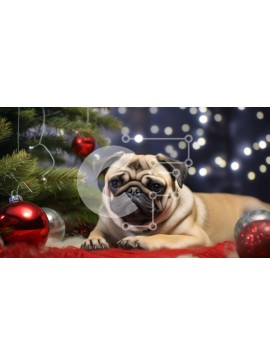 Σετ των 2 Intra Συλλεκτικό Ξύλινο Παζλ Plywood  4mm - Pug Dog δίπλα στο Χριστουγεννιάτικο δέντρο Σε Ξύλινο Κουτί - Διαστάσεις: 10x10 cm – 25 κομμάτια