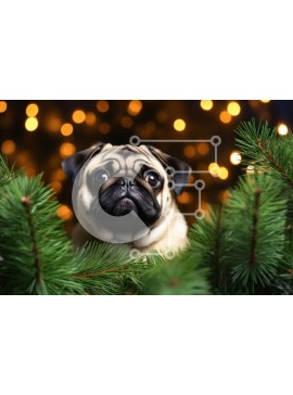 Σετ των 2 Intra Συλλεκτικό Ξύλινο Παζλ Plywood  4mm - Pug Dog σε εορταστικό περιβάλλον Σε Ξύλινο Κουτί - Διαστάσεις: 10x10 cm – 25 κομμάτια