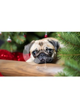 Σετ των 2 Intra Συλλεκτικό Ξύλινο Παζλ Plywood  4mm - Pug Dog σε ένα εορταστικό χριστουγεννιάτικο σκηνικό Σε Ξύλινο Κουτί - Διαστάσεις: 10x10 cm – 25 κομμάτια