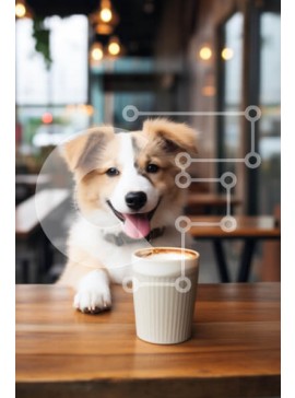 Σετ των 2 Intra Συλλεκτικό Ξύλινο Παζλ Plywood  4mm - Παιχνιδιάρικο σκυλί στο καφενείο με καφέ Σε Ξύλινο Κουτί - Διαστάσεις: 10x10 cm – 25 κομμάτια