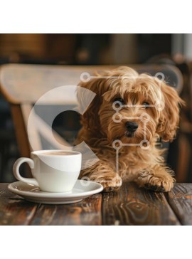 Intra Συλλεκτικό Ξύλινο Παζλ Plywood  4mm - Σκύλος στο καφενείο με φλιτζάνι καφέ Σε Ξύλινο Κουτί - Διαστάσεις: 10x10 cm – 25 κομμάτια