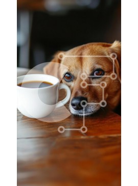 Σετ των 2 Intra Συλλεκτικό Ξύλινο Παζλ Plywood  4mm - Ένας σκύλος που χαλαρώνει δίπλα σε ένα φλιτζάνι καφέ Σε Ξύλινο Κουτί - Διαστάσεις: 10x10 cm – 25 κομμάτια