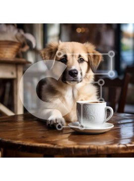 Intra Συλλεκτικό Ξύλινο Παζλ Plywood  4mm - Σκύλος που κάθεται στο τραπέζι με τον καφέ στο καφέ Σε Ξύλινο Κουτί - Διαστάσεις: 10x10 cm – 25 κομμάτια