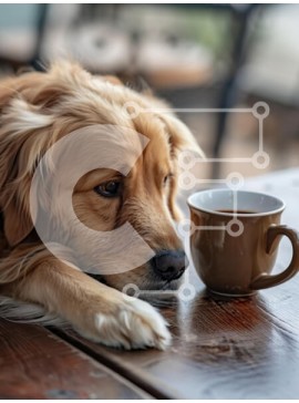 Σετ των 2 Intra Συλλεκτικό Ξύλινο Παζλ Plywood  4mm - Γκόλντεν Ριτρίβερ που αναπαύεται κοντά σε ένα φλιτζάνι καφέ Σε Ξύλινο Κουτί - Διαστάσεις: 10x10 cm – 25 κομμάτια