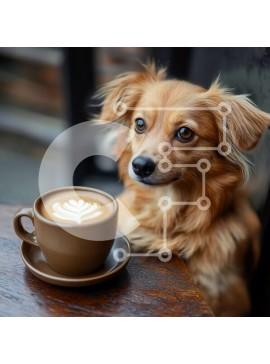 Intra Συλλεκτικό Ξύλινο Παζλ Plywood  4mm - Σκύλος και καφές σε ένα ζεστό καφέ Σε Ξύλινο Κουτί - Διαστάσεις: 10x10 cm – 25 κομμάτια