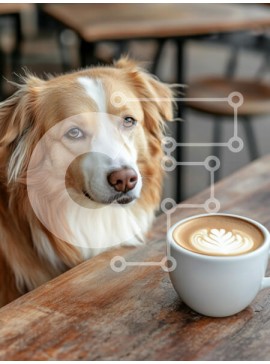 Σετ των 2 Intra Συλλεκτικό Ξύλινο Παζλ Plywood  4mm - Σκύλος που κοιτάζει τον καφέ σε ένα καφέ Σε Ξύλινο Κουτί - Διαστάσεις: 10x10 cm – 25 κομμάτια