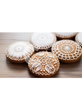 Σετ των 2 Intra Συλλεκτικό Ξύλινο Παζλ Plywood  4mm - Διακοσμημένα μπισκότα σε ξύλινη επιφάνεια Σε Ξύλινο Κουτί - Διαστάσεις: 10x10 cm – 25 κομμάτια