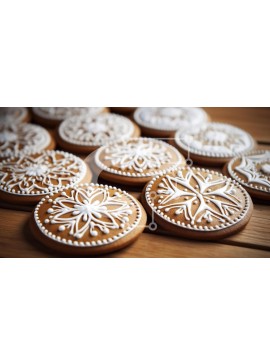 Σετ των 2 Intra Συλλεκτικό Ξύλινο Παζλ Plywood  4mm - Διακοσμημένα μπισκότα μελόψωμο σε ξύλινη επιφάνεια Σε Ξύλινο Κουτί - Διαστάσεις: 10x10 cm – 25 κομμάτια