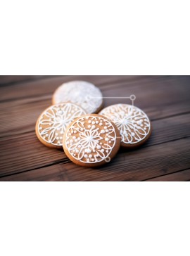 Σετ των 2 Intra Συλλεκτικό Ξύλινο Παζλ Plywood  4mm - Διακοσμημένα μπισκότα σε ξύλινη επιφάνεια Σε Ξύλινο Κουτί - Διαστάσεις: 10x10 cm – 25 κομμάτια