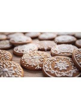 Σετ των 2 Intra Συλλεκτικό Ξύλινο Παζλ Plywood  4mm - Διακοσμημένα μπισκότα μελόψωμο σε ξύλινη επιφάνεια Σε Ξύλινο Κουτί - Διαστάσεις: 10x10 cm – 25 κομμάτια