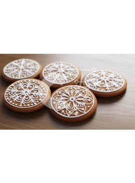 Σετ των 2 Intra Συλλεκτικό Ξύλινο Παζλ Plywood  4mm - Διακοσμημένα μπισκότα μελόψωμο σε ξύλινη επιφάνεια Σε Ξύλινο Κουτί - Διαστάσεις: 10x10 cm – 25 κομμάτια