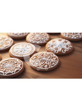 Σετ των 2 Intra Συλλεκτικό Ξύλινο Παζλ Plywood  4mm - Διακοσμημένα μπισκότα σε ξύλινη επιφάνεια Σε Ξύλινο Κουτί - Διαστάσεις: 10x10 cm – 25 κομμάτια