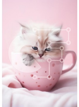 Σετ των 2 Intra Συλλεκτικό Ξύλινο Παζλ Plywood  4mm - Χνουδωτό γατάκι σε ροζ κύπελλο Σε Ξύλινο Κουτί - Διαστάσεις: 10x10 cm – 25 κομμάτια