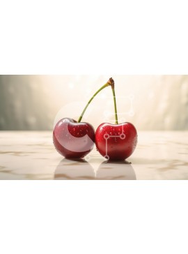 Σετ των 2 Intra Συλλεκτικό Ξύλινο Παζλ Plywood  4mm - Φρέσκα κεράσια σε μια ανακλαστική επιφάνεια Σε Ξύλινο Κουτί - Διαστάσεις: 10x10 cm – 25 κομμάτια