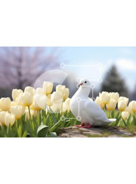 Σετ των 2 Intra Συλλεκτικό Ξύλινο Παζλ Plywood  4mm - Λευκό Περιστέρι ανάμεσα στις κίτρινες τουλίπες Σε Ξύλινο Κουτί - Διαστάσεις: 10x10 cm – 25 κομμάτια