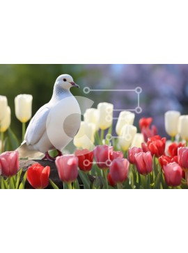 Σετ των 2 Intra Συλλεκτικό Ξύλινο Παζλ Plywood  4mm - Λευκό Περιστέρι ανάμεσα στις τουλίπες Σε Ξύλινο Κουτί - Διαστάσεις: 10x10 cm – 25 κομμάτια