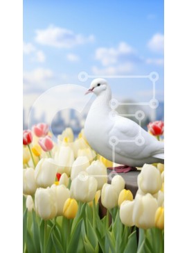 Σετ των 2 Intra Συλλεκτικό Ξύλινο Παζλ Plywood  4mm - Λευκό Περιστέρι που περιβάλλεται από τουλίπες Σε Ξύλινο Κουτί - Διαστάσεις: 10x10 cm – 25 κομμάτια