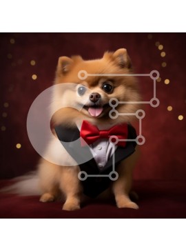 Intra Συλλεκτικό Ξύλινο Παζλ Plywood  4mm - Σκύλος Pomeranian σε σμόκιν με κόκκινο παπιγιόν Σε Ξύλινο Κουτί - Διαστάσεις: 10x10 cm – 25 κομμάτια