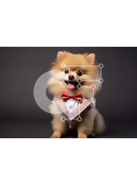 Σετ των 2 Intra Συλλεκτικό Ξύλινο Παζλ Plywood  4mm - Σκύλος Pomeranian με κοστούμι με κόκκινο παπιγιόν Σε Ξύλινο Κουτί - Διαστάσεις: 10x10 cm – 25 κομμάτια