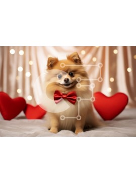 Σετ των 2 Intra Συλλεκτικό Ξύλινο Παζλ Plywood  4mm - Σκύλος Pomeranian με κόκκινο παπιγιόν και μαξιλάρια καρδιάς Σε Ξύλινο Κουτί - Διαστάσεις: 10x10 cm – 25 κομμάτια