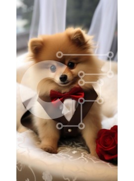 Σετ των 2 Intra Συλλεκτικό Ξύλινο Παζλ Plywood  4mm - Σκύλος Pomeranian σε σμόκιν με κόκκινο παπιγιόν Σε Ξύλινο Κουτί - Διαστάσεις: 10x10 cm – 25 κομμάτια