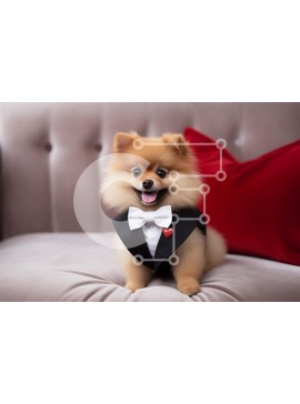 Σετ των 2 Intra Συλλεκτικό Ξύλινο Παζλ Plywood  4mm - Pomeranian σκυλί με σμόκιν στον καναπέ Σε Ξύλινο Κουτί - Διαστάσεις: 10x10 cm – 25 κομμάτια