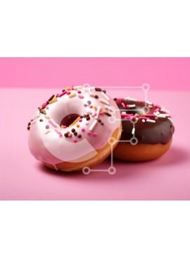 Σετ των 2 Intra Συλλεκτικό Ξύλινο Παζλ Plywood  4mm - Δύο ντόνατς σε ροζ φόντο Σε Ξύλινο Κουτί - Διαστάσεις: 10x10 cm – 25 κομμάτια